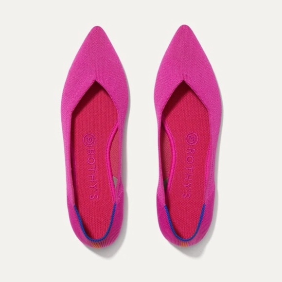 Rothy’s Berry The Point Knit Flats Orange Stripe Pointed Toe Pink - Picture 6 of 6